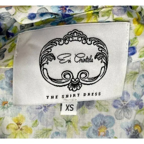 EVI GRINTELA Sz XS Floral Ruffle Edge Belted Cotton Maxi Shirt Dress - Picture 3 of 8